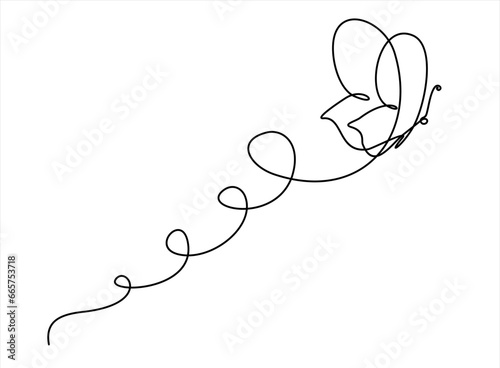 One line flying butterfly design silhouette. Hand drawn minimalism style vector illustration