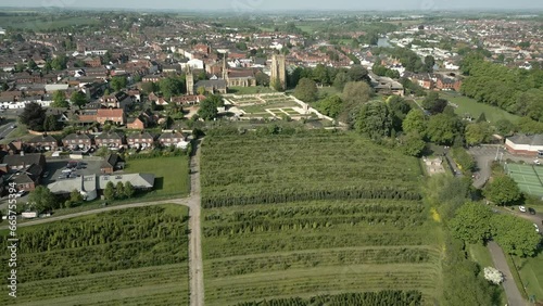 Evesham Town UK Christmas Trees Aerial View Church Park photo