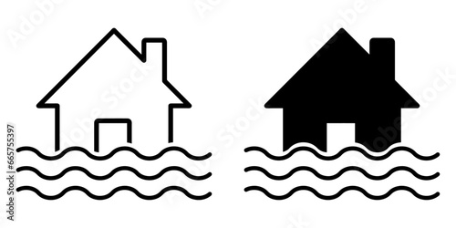 Murais de parede ofvs484 OutlineFilledVectorSign ofvs - house - flood catastrophe vector icon