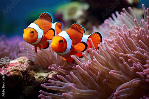 A Playful Clownfish Dances Amongst the Graceful Tentacles of a Colorful Anemone © Infinite Shoreline