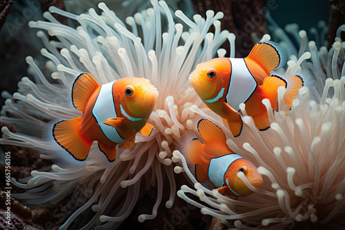 A Playful Clownfish Dances Amongst the Graceful Tentacles of a Colorful Anemone