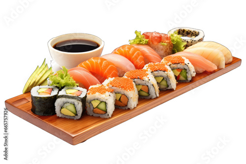 Variety of Sushi Rolls and Sashimi�Isolated on a transparent background