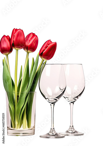 Christmas Border with Tulip and Goblet Glasses on White�Isolated on a transparent background