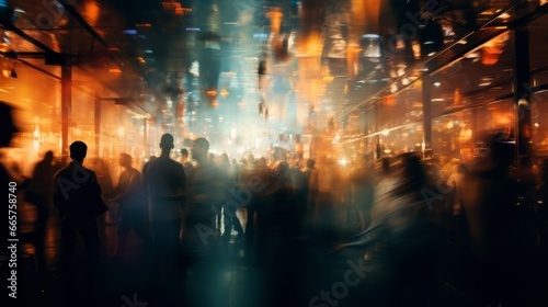 Vibrant urban celebration: bokeh, lively crowd, festive atmosphere, depth blur for a spirited vibe.