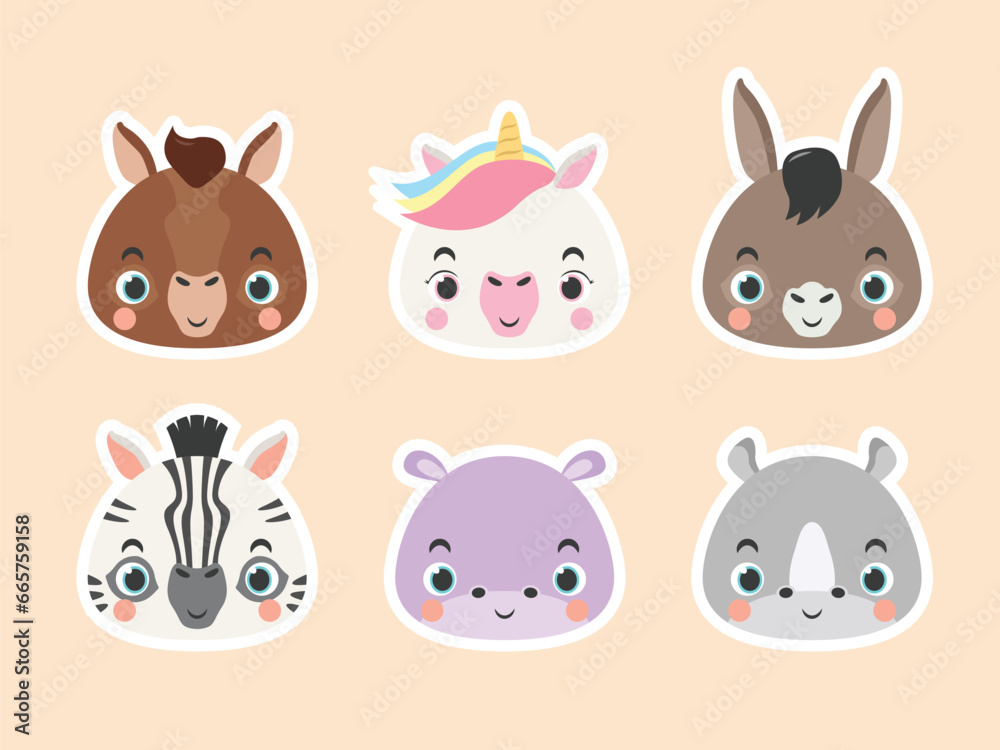 Vector Cute Animal Head Set 5