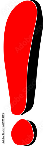 Three-dimensional red exclamation mark symbol isolated on white background.