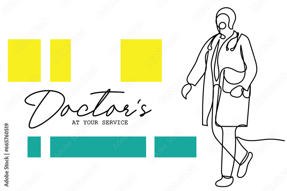  line art of doctors. Vector art concept. Medicine and highest academic degree. Health care. Physicians vector concept art. One line art. Minimalism. Poster or banner design concept. doctor day