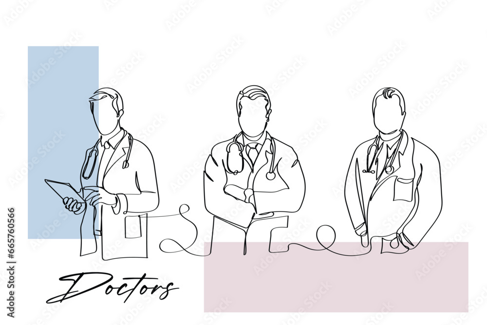  line art of doctors. Vector art concept. Medicine and highest academic degree. Health care. Physicians vector concept art. One line art. Minimalism.