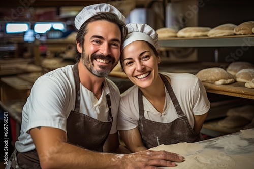 Two happy bakers at work.