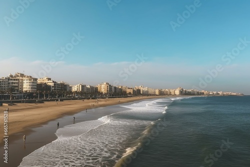 Panoramic vista of the seaside urban landscape. Generative AI © Xanthe