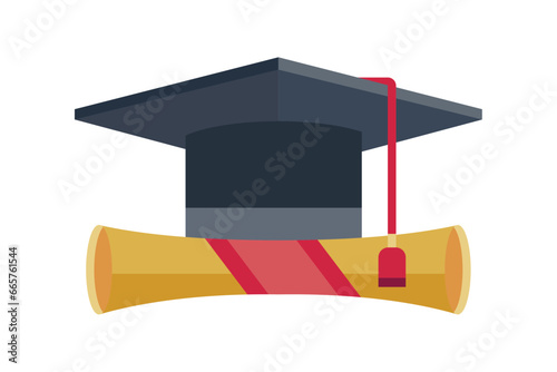 graduation diploma and hat