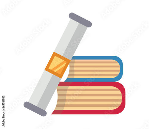 graduation diploma and books