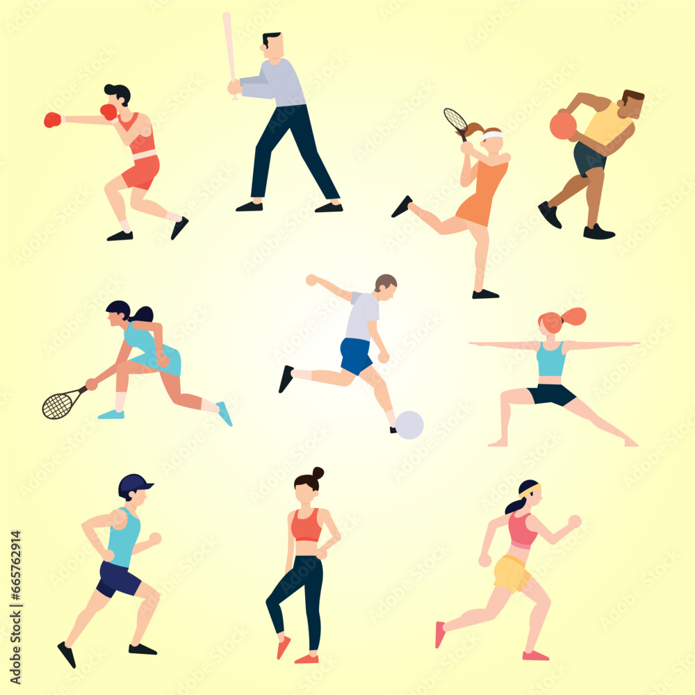 vector people sport icon set doing different actions