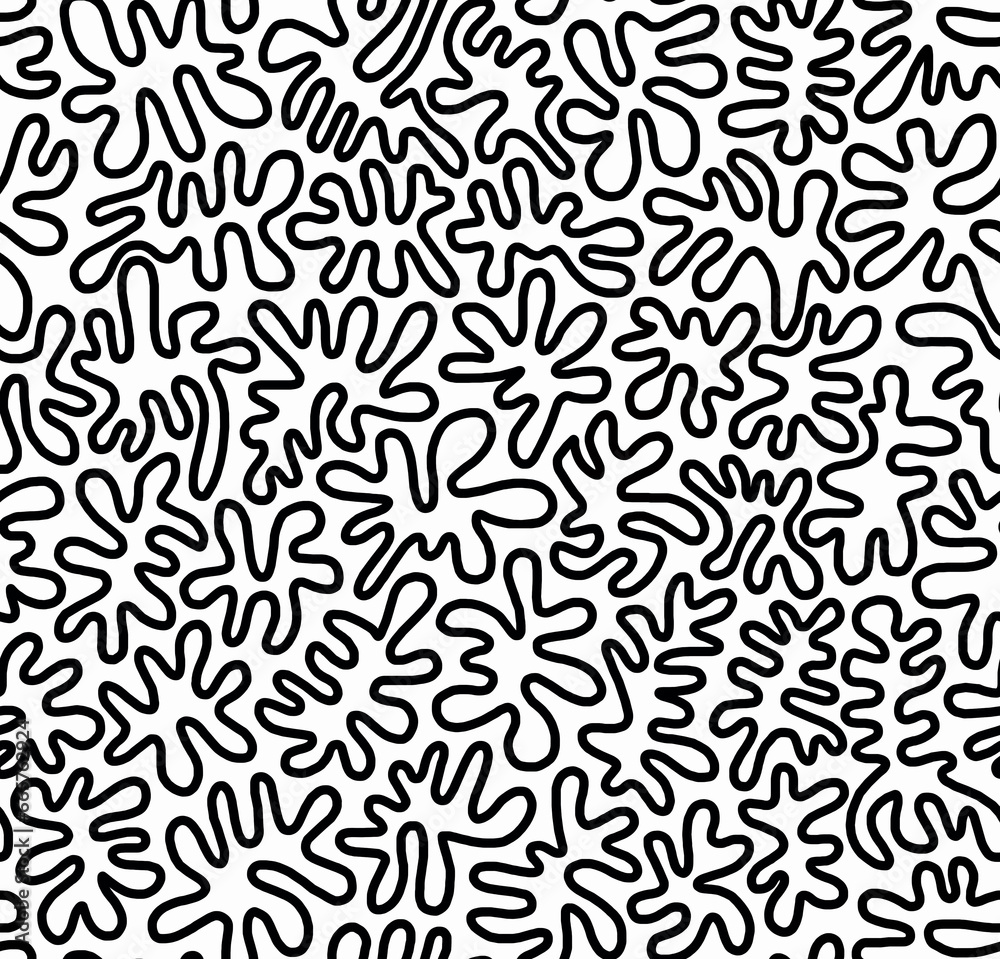 A black and white hand-drawn drawing on a white background.Abstract design and seamless pattern. A black and white hand-drawn drawing on a white background.Abstract design and seamless pattern.