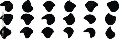 Abstract black blob shape organic set. Simple fluid circle shape, trendy wrap circle, blob shape element collection. 