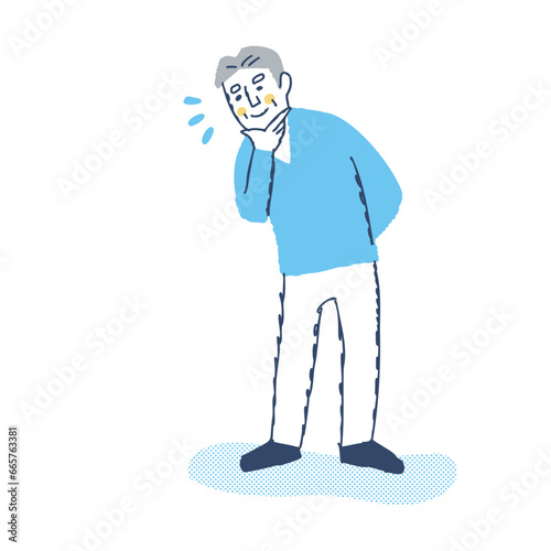 下を覗き込んでいるシニア男性