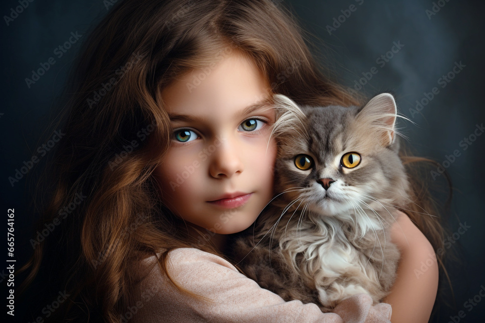 A beautiful baby girl with a little cute kitten, Adorable and innocent look, generative ai. A beautiful baby girl with a little cute kitten, Adorable and innocent look, generative ai.