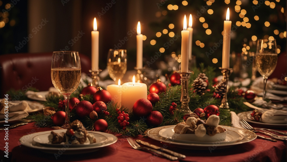 Christmas dinner table setting , Delights