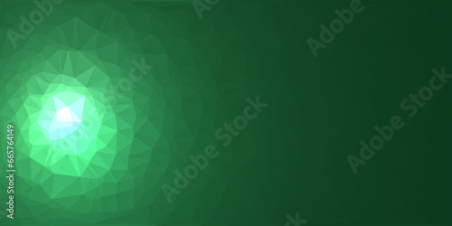 Abstract Low polygon shapes in gradient green shade colors on dark green background. Vector illustration. Futuristic concept.