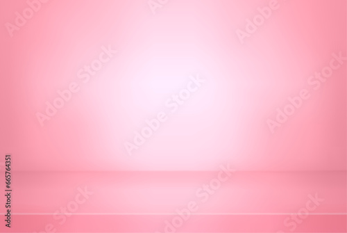 Pink color studio background. Abstract empty room with soft light for product. Simple peach backdrop. Line horizon. Gradient honey background. Texture blank wall and floor. Vector illustration