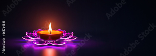 glowing Diya on dark background with copy space for Diwali creative generative ai