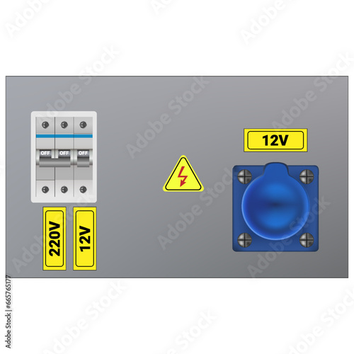 Transformer electrical box. Fuse box. Power switch panel. Electrical equipment. EPS 10.