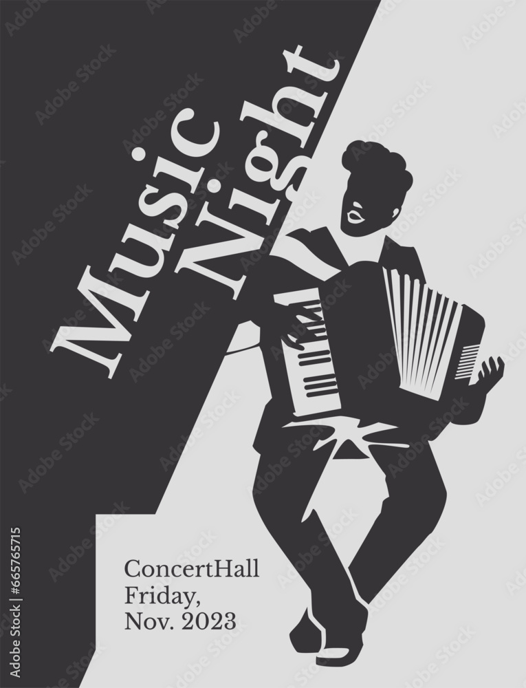 custom made wallpaper toronto digitalaccordionist black and white poster. Postcard advertisement of a music event. Vector flat illustration