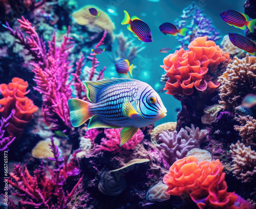 Nestled in the heart of the ocean, a thriving coral reef bursts with an explosion of colors, creating a mesmerizing underwater tapestry © Infinite Shoreline