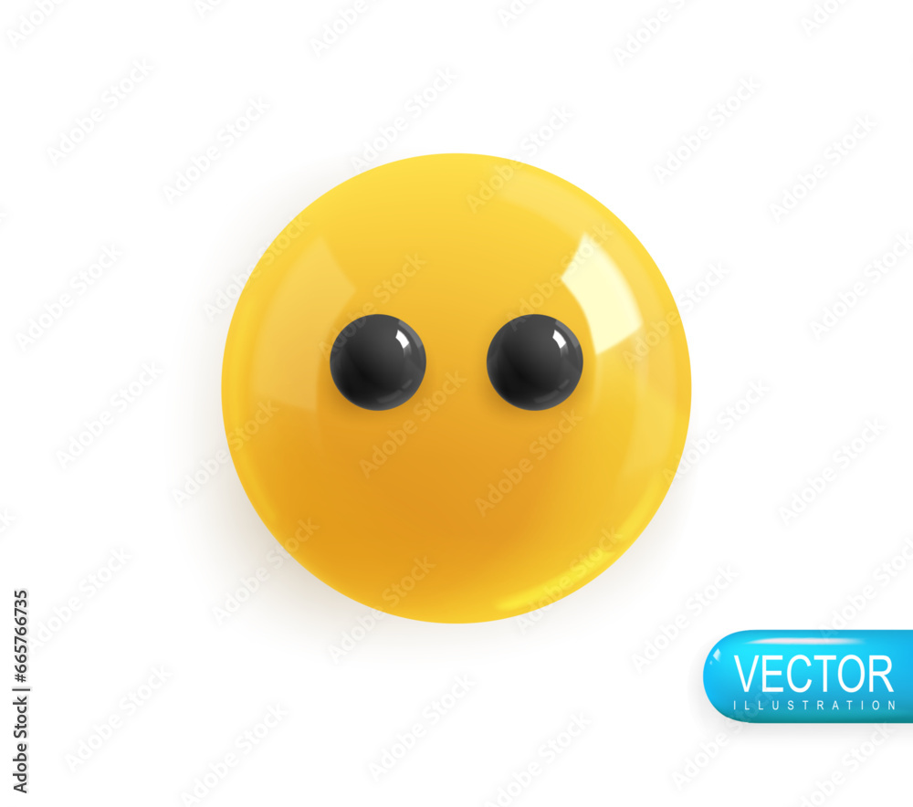 Emoji face. Realistic 3d design. Emoticon yellow glossy color. Icon in plastic cartoon style