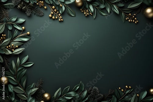 stylish dark minimalistic green background in New Year s Christmas style. copy space. generative ai