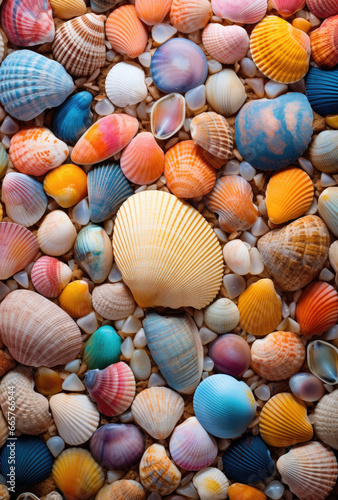 Chromatic Wonders  A Kaleidoscope of Colorful Seashells Adorning the Coastal Sands