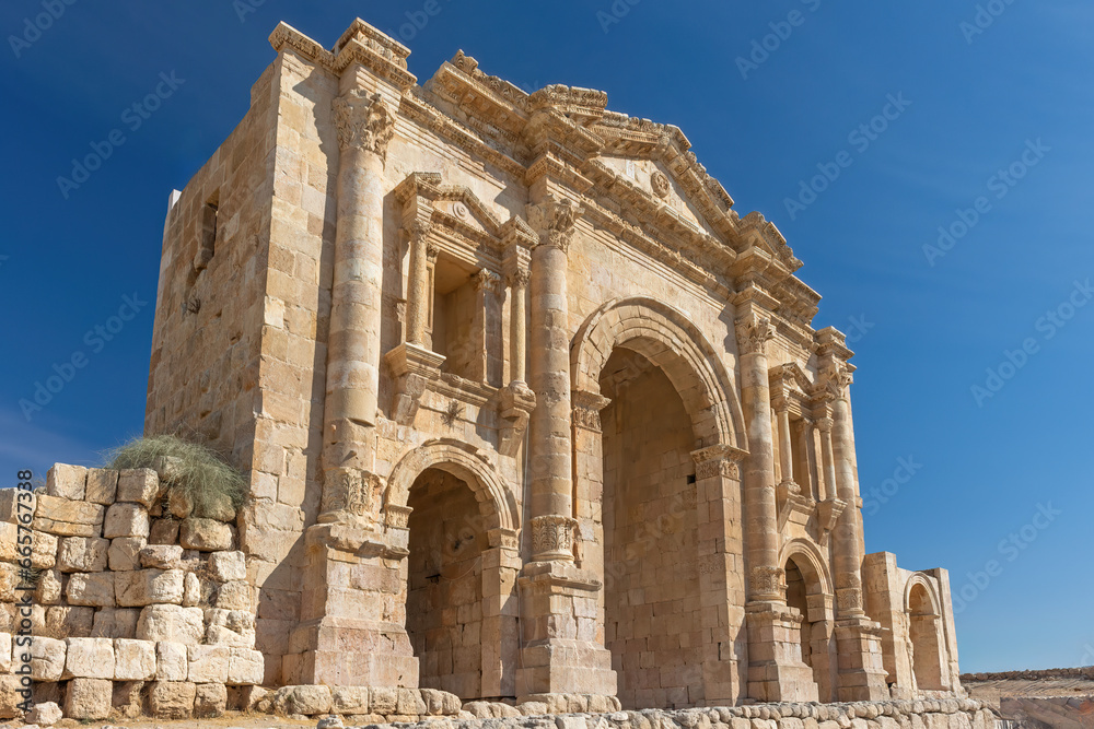 The Arch of Hadrian was built to honour the visit of Emperor Hadrian to  Jerash. Jordan.