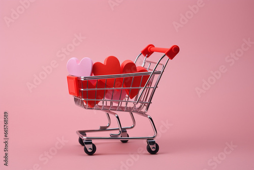 Small Shopping Cart Full of Hearts. Generative ai