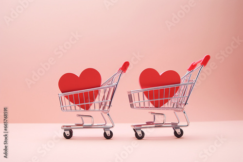 Small Shopping Carts Full of Hearts. Generative ai