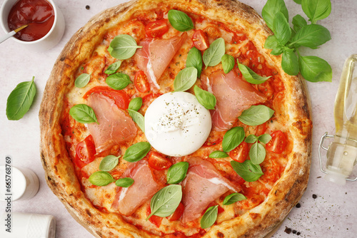 Tasty pizza with Burrata ch...