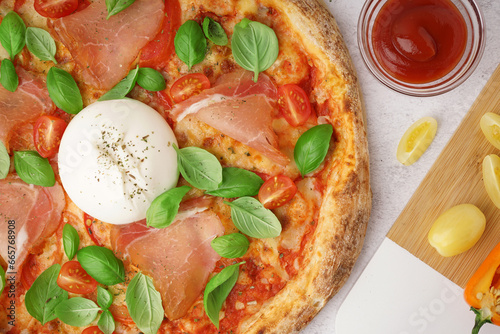 Tasty pizza with Burrata ch...