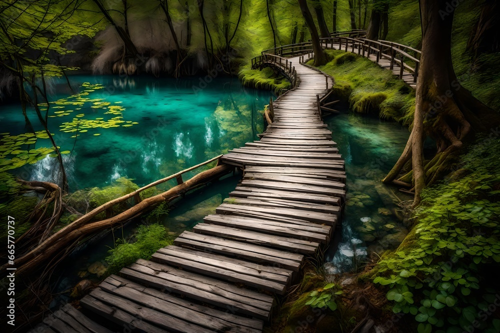 Fototapeta premium wooden bridge in the forest