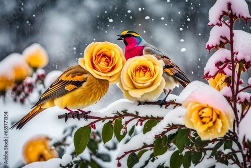 bouquet of roses and birds