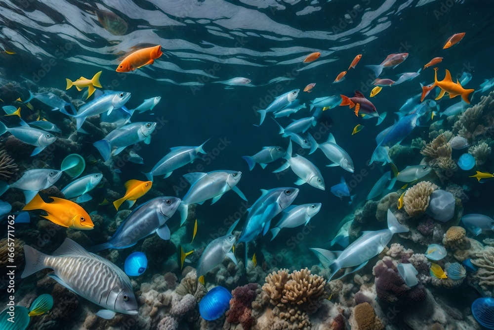 Naklejka premium fish swimming in the aquarium