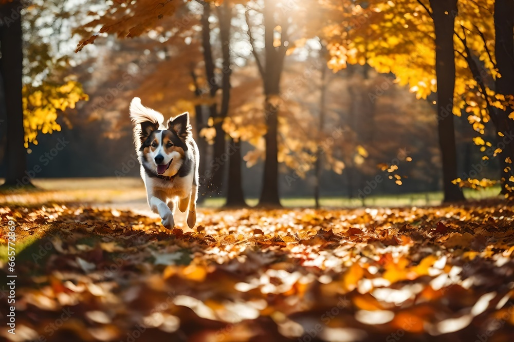 jack russell terrier running in autumn park