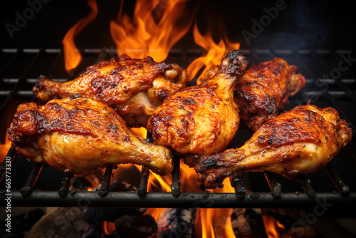 Roast grilled chicken on the grill