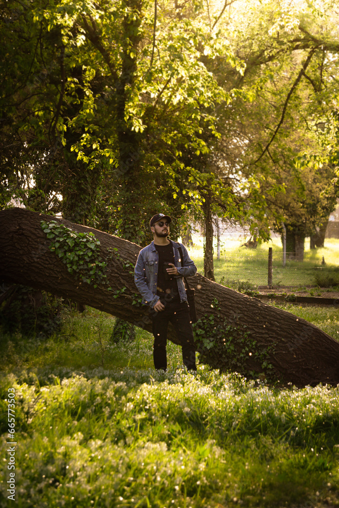 person walking in the woods