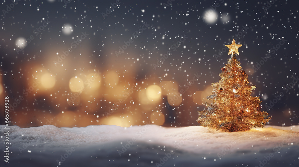 Fototapeta premium Christmas tree in the snow with blank for text