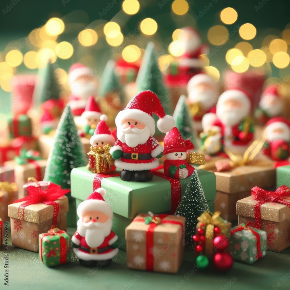 christmas tree gifts santa claus toys decorations background for social media post and banners