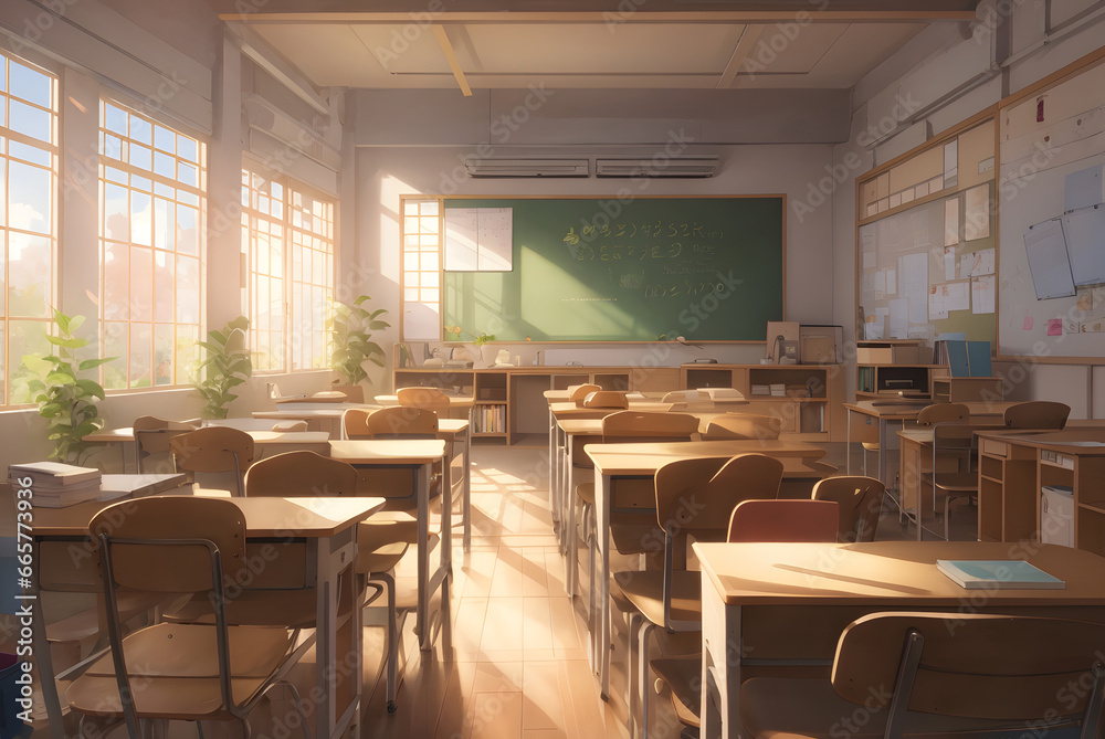 Empty Classroom Anime Style AI Generated