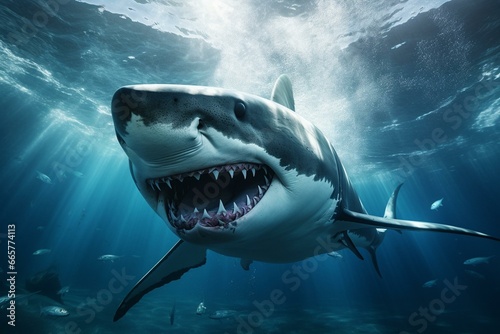 closeup of underwater shark. Generative AI © Kato