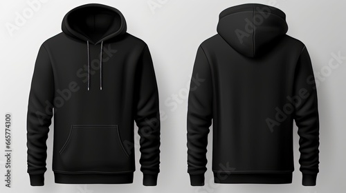Set of Black Front and Back View Hoodie Mockup Isolated on the White Background 