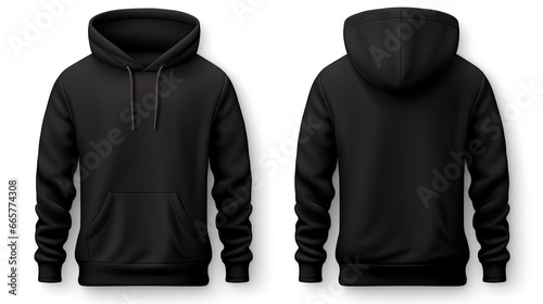Set of Black Front and Back View Hoodie Mockup Isolated on the White Background 