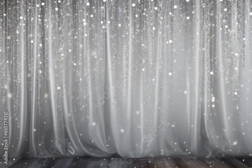 Silver glittering rain like a curtain background with blank space photo