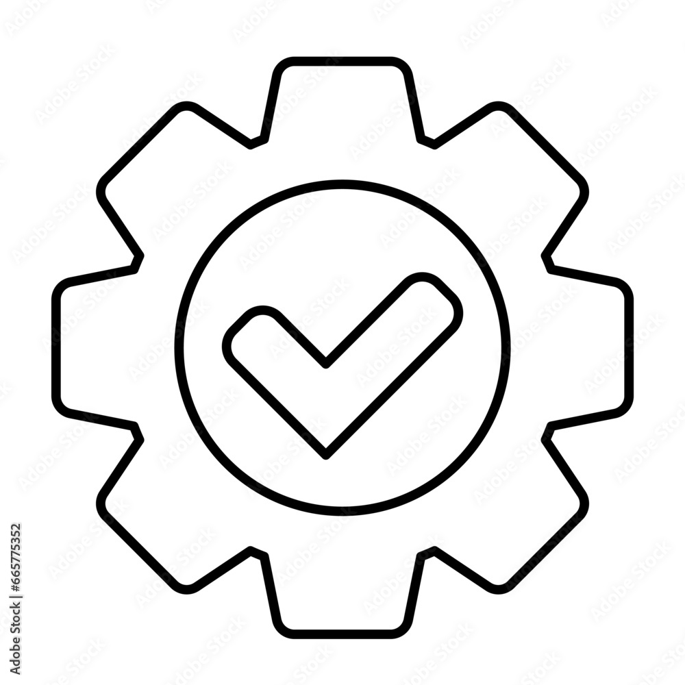 Check mark in gear icon, vector line icon with edtitable stroke. Check mark in gear icon, vector line icon with edtitable stroke.